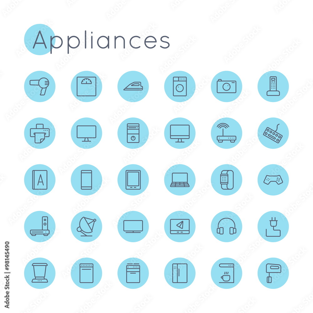 Vector Round Appliances Icons Vector Round Appliances Icons
