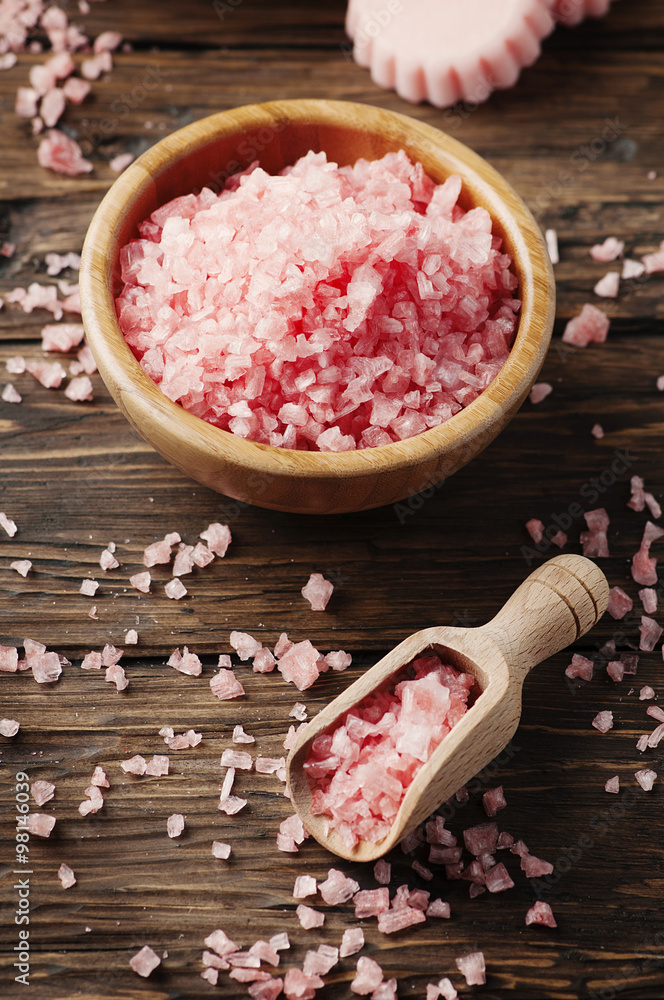 Concept of spa treatment with pink salt Concept of spa treatment with pink salt