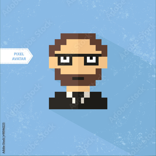 Pixel Avatar successful man in a suit and glasses. Pixel icon se
