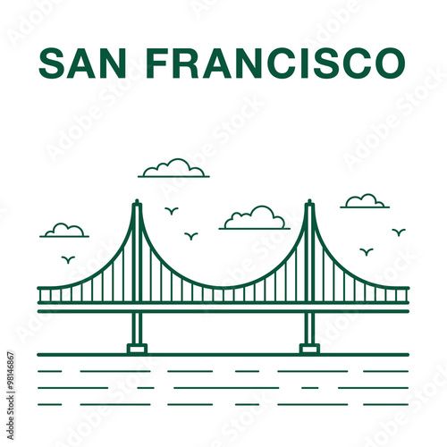 San Francisco Golden Gate Bridge Line Art Illustration
