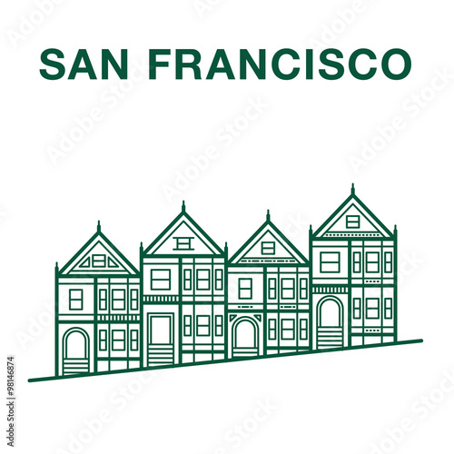 San Francisco Painted Ladies Houses Line Art Illustration