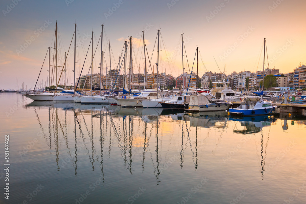 Yachts and motor boats in Zea Marina in Athens, Greece