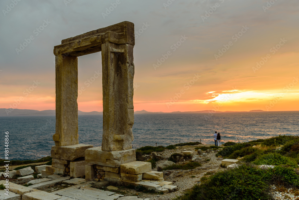 Portara - ruins of ancient temple of Delian Apollo on Naxos island, Cyclades archipelago, Greece.