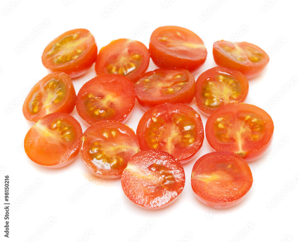 cutted cherry tomatoes on white background cutted cherry tomatoes on white background
