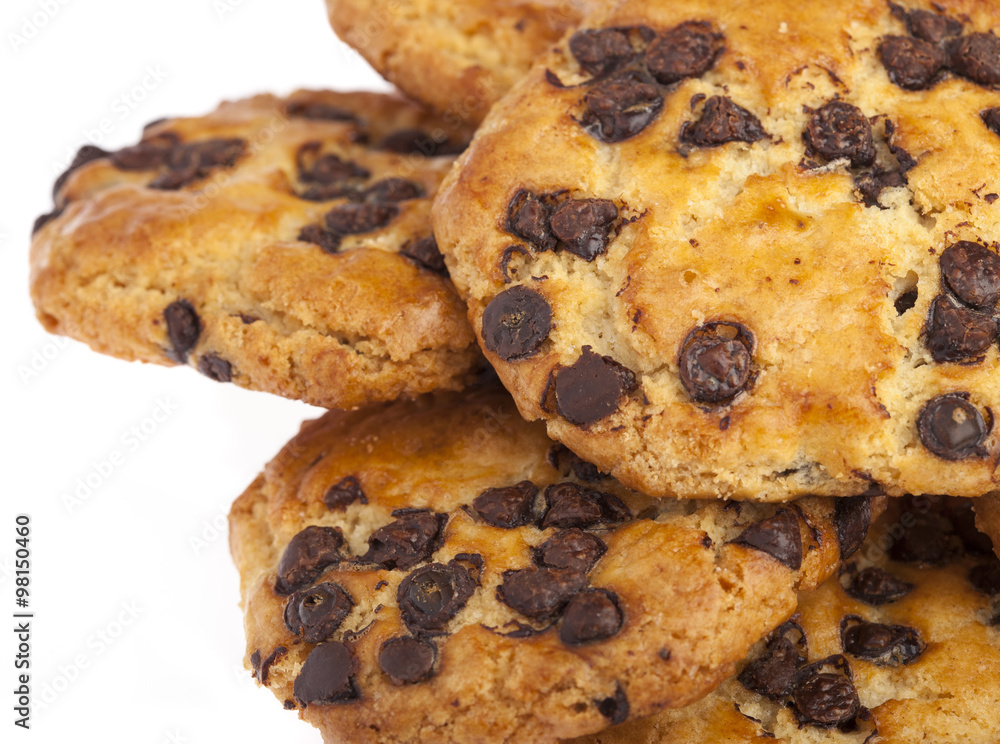 group of chocolate cookies on a white background group of chocolate cookies on a white background
