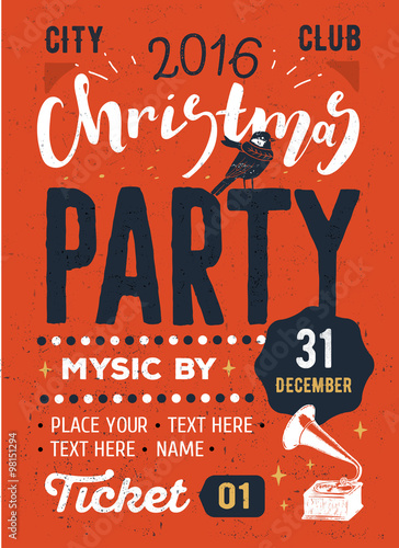 Christmas party retro typography poster. 