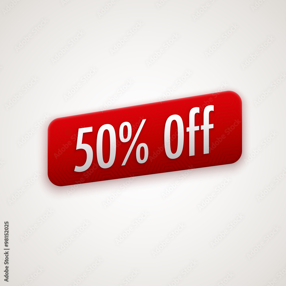 Vector red sticker, badge with 50% off label Vector red sticker, badge with 50% off label