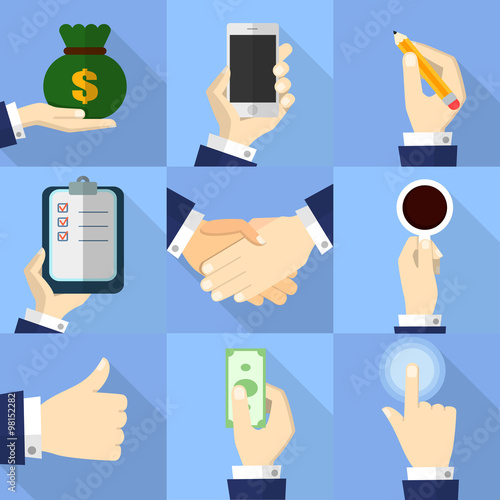  Flat Design Of Hand Icons Set 
