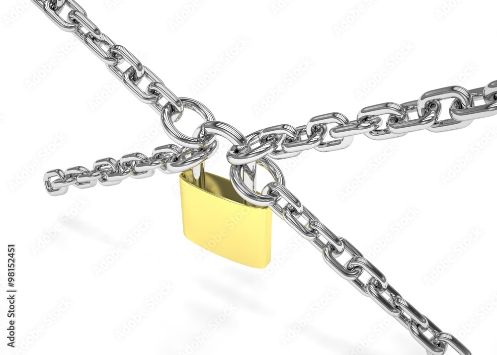 Padlock and chain isolated on white background Padlock and chain isolated on white background