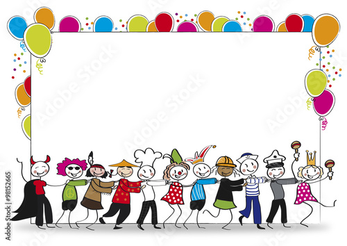 Karnevalsparty - Tanzende Gruppe vor Plakat