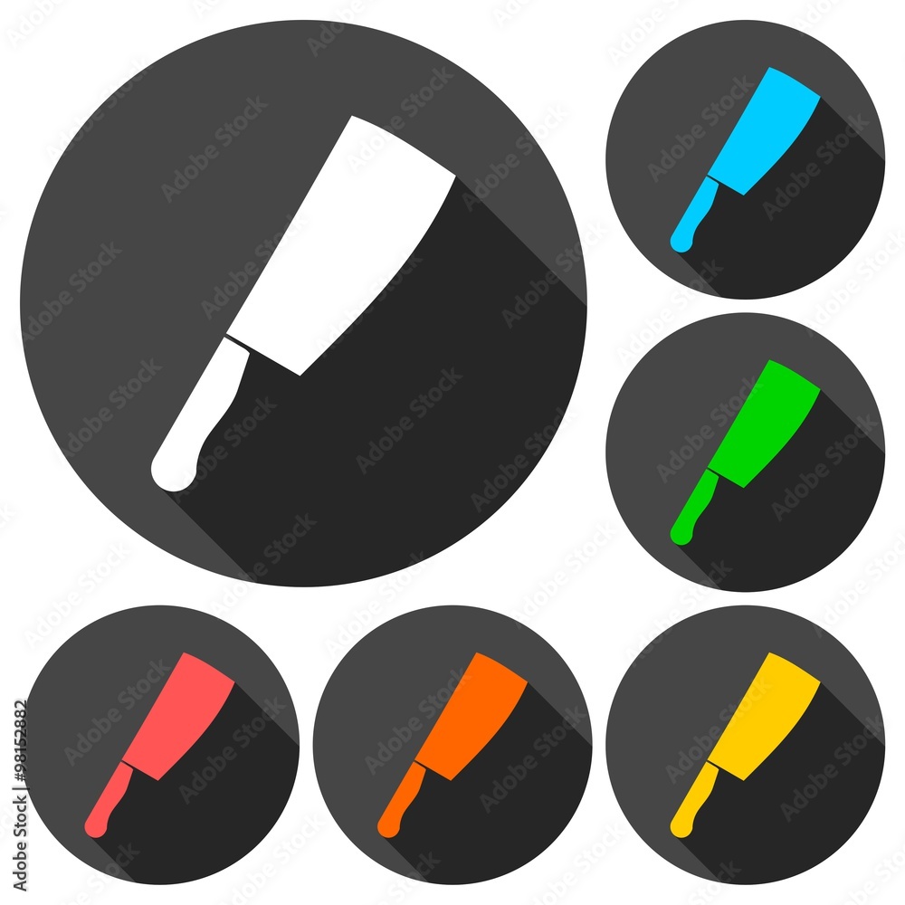 Kitchen knife icons set with long shadow Kitchen knife icons set with long shadow