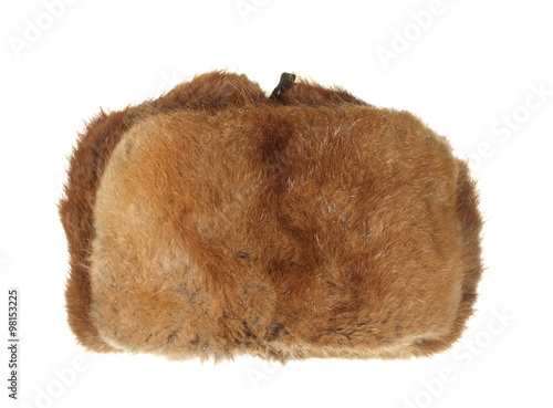 Winter fur hat brown isolated on white background.