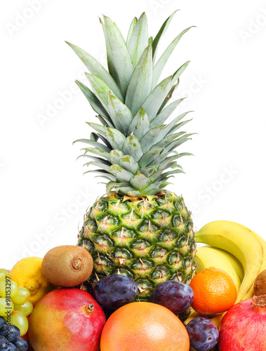 Fresh vegetables fruits isolated white background 