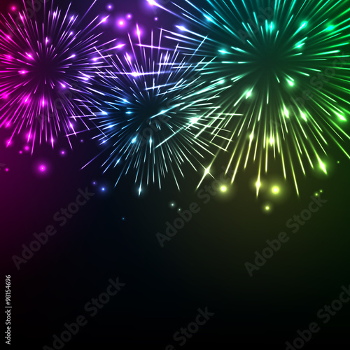 Colorful shiny realistic fireworks background.