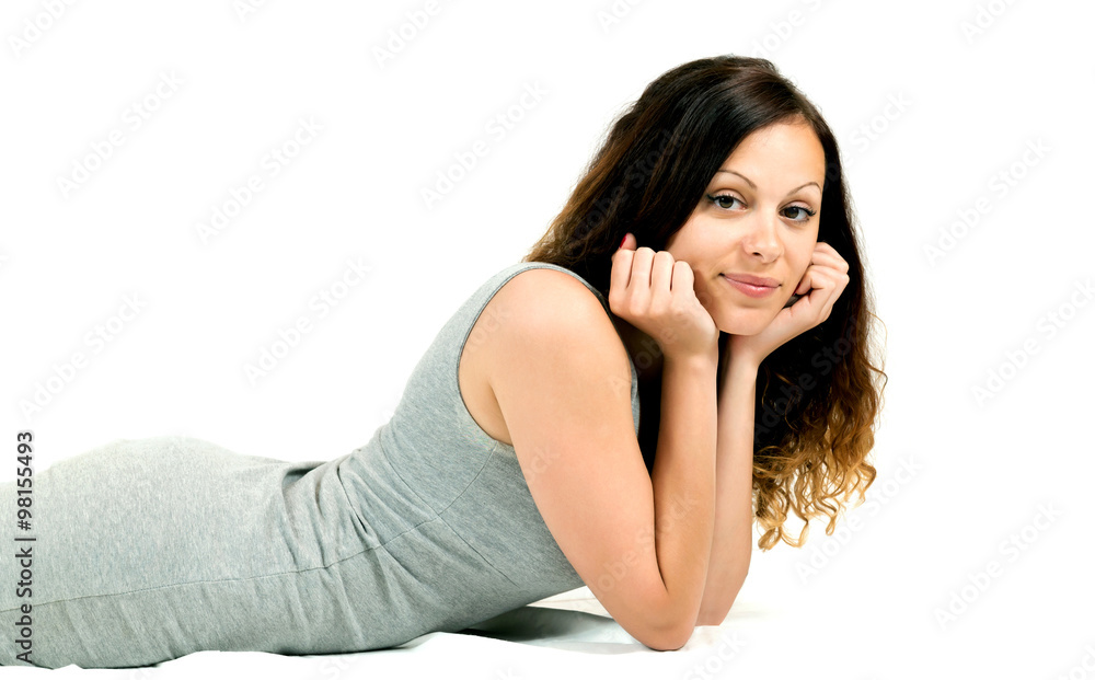 Beautiful young woman in gray dress Beautiful young woman in gray dress