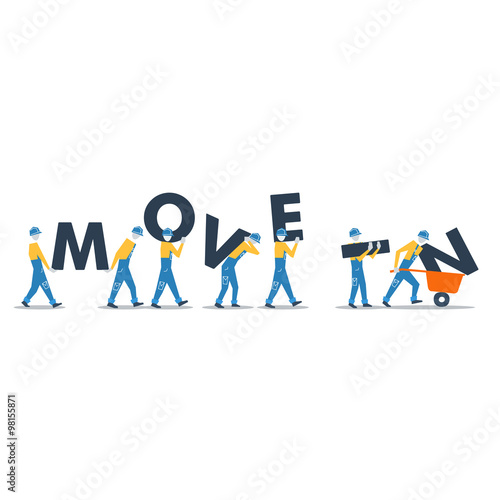 Row of workers carrying letters