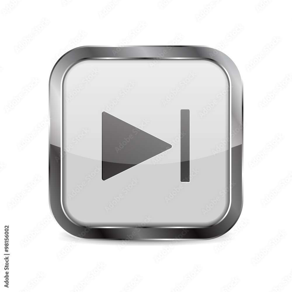 Square Button. Shiny glass button with metal frame. Next icon. Square Button. Shiny glass button with metal frame. Next icon.