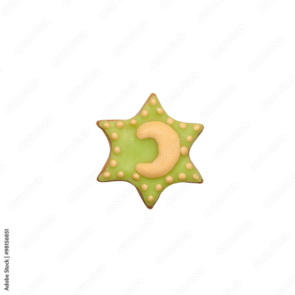Homemade gingerbread cookie with colored frosting isolated on a Homemade gingerbread cookie with colored frosting isolated on a