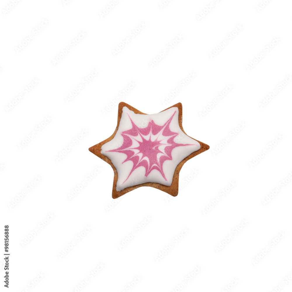 Homemade gingerbread cookie with colored frosting isolated on a Homemade gingerbread cookie with colored frosting isolated on a