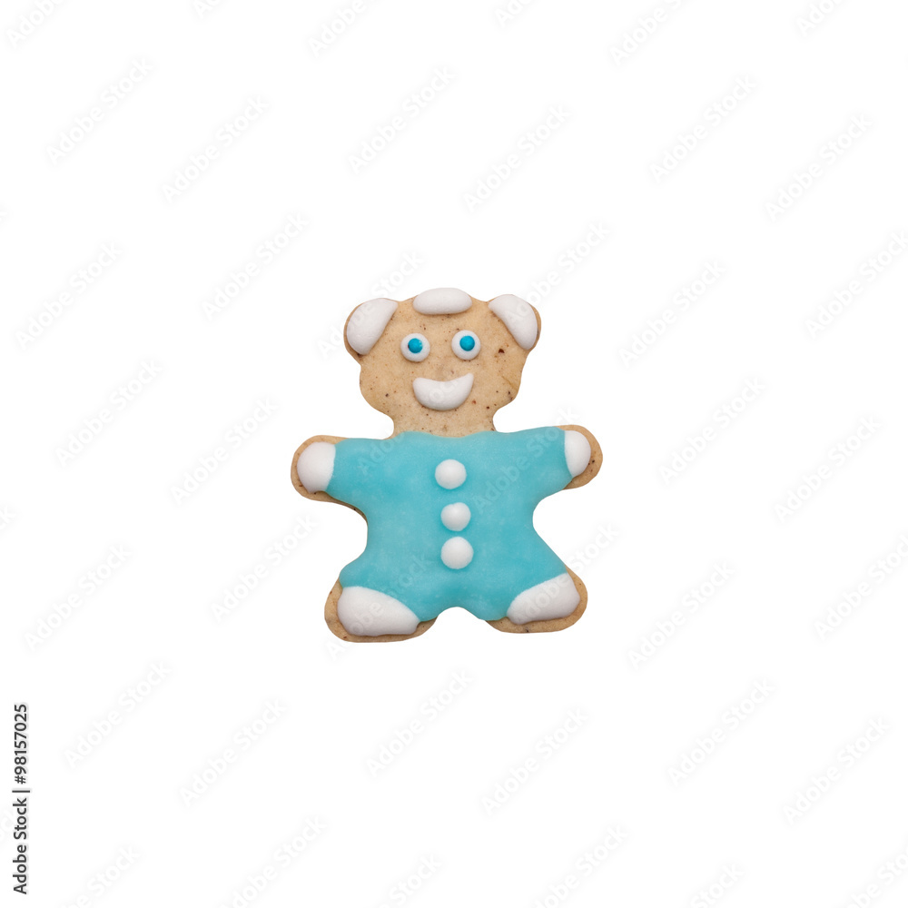 Obraz premium Homemade gingerbread cookie with colored frosting isolated on a