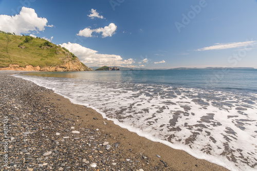 Rocks and mountains on the shores of the sea of Japan. Primorye  Russia.                                                                       .                               .