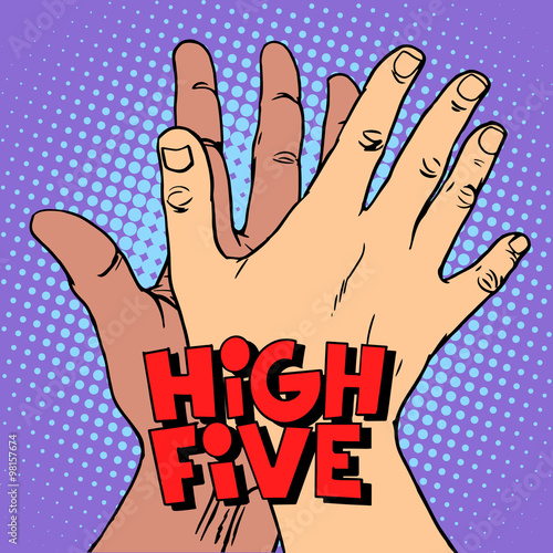 high five greeting white black hand