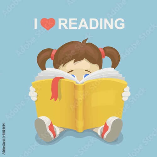 Girl kid reading a book. I love reading. 
