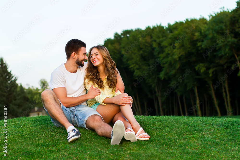 Guy and girl hugging and smile in the park. Guy and girl hugging and smile in the park.