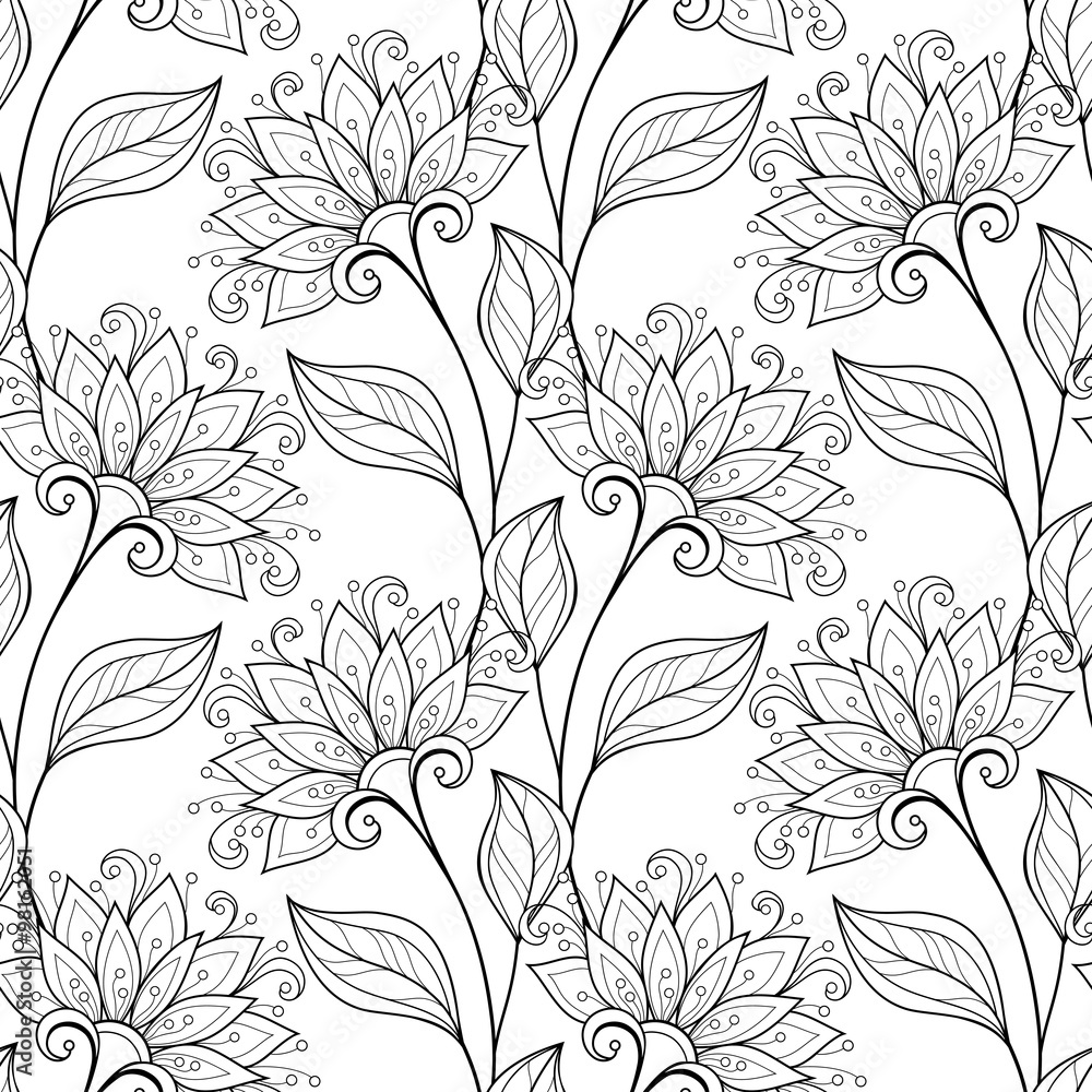 Vector Seamless Monochrome Floral Pattern Vector Seamless Monochrome Floral Pattern