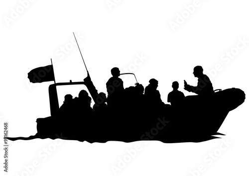 Silhouette of retro ship on white background