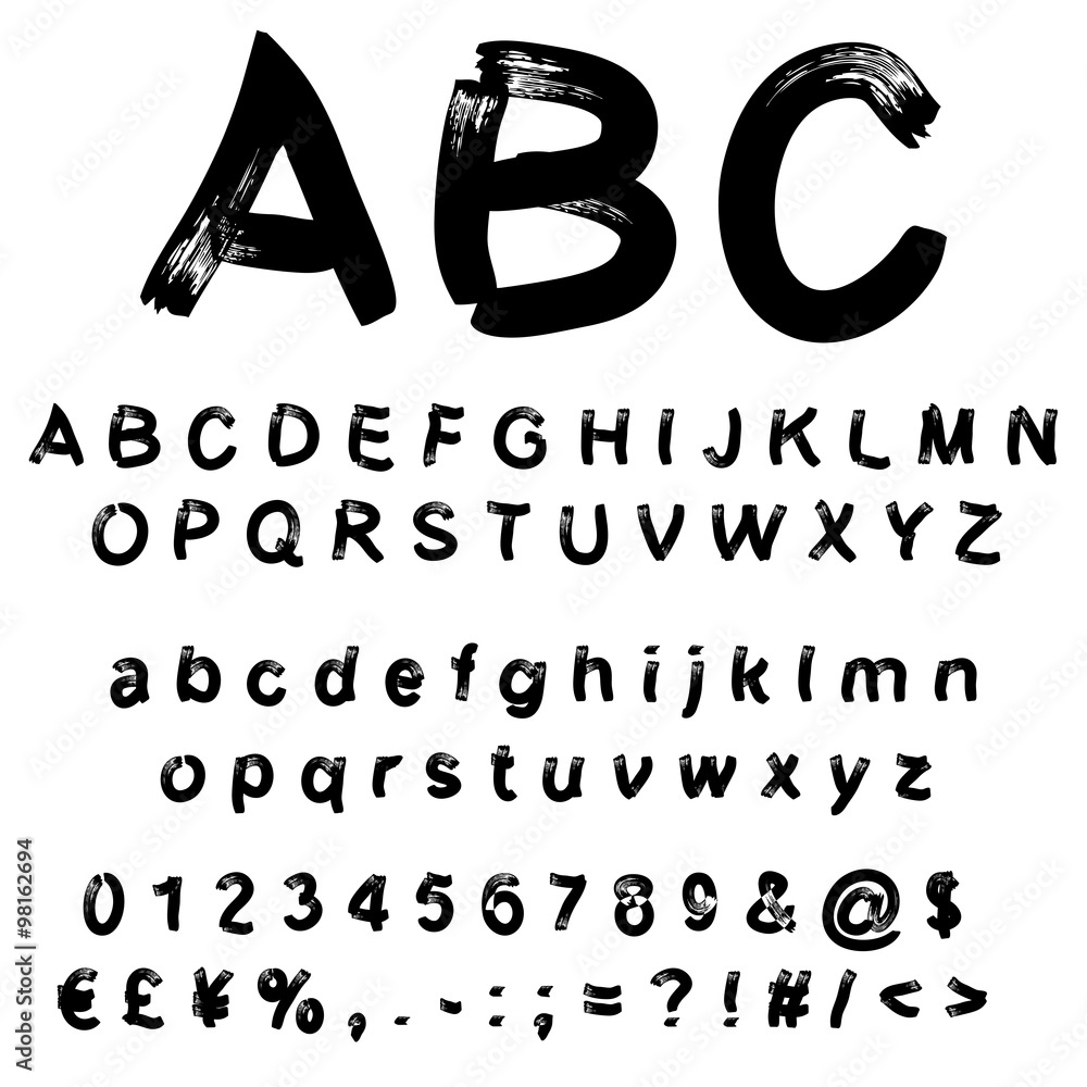 Fototapeta premium Vector conceptual collection of black handwritten, sketch or paint font