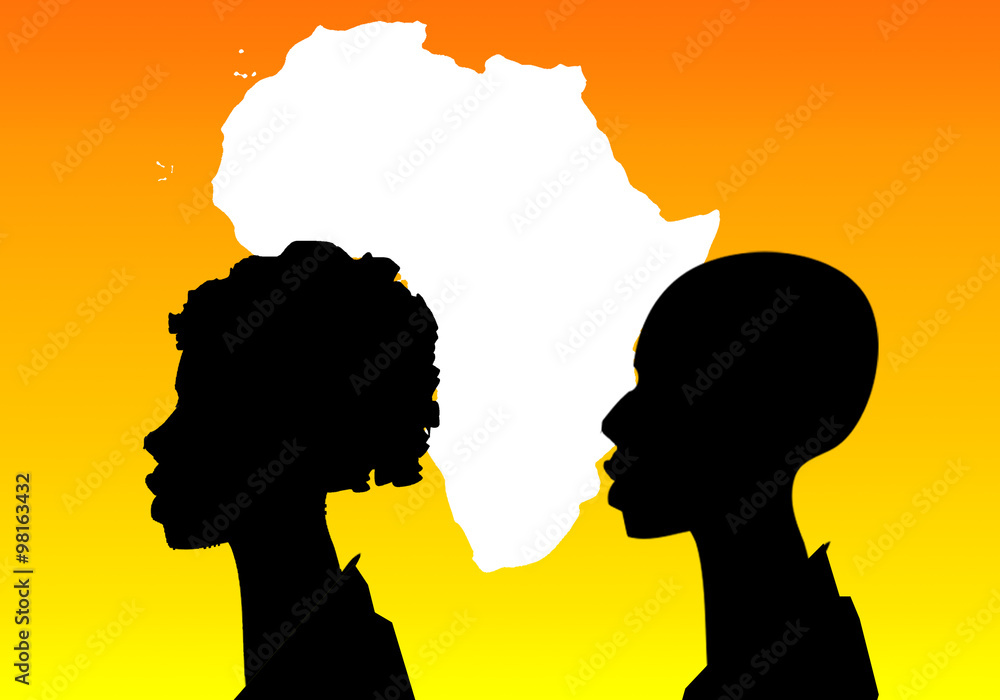 silhouette of woman, man and Africa silhouette of woman, man and Africa