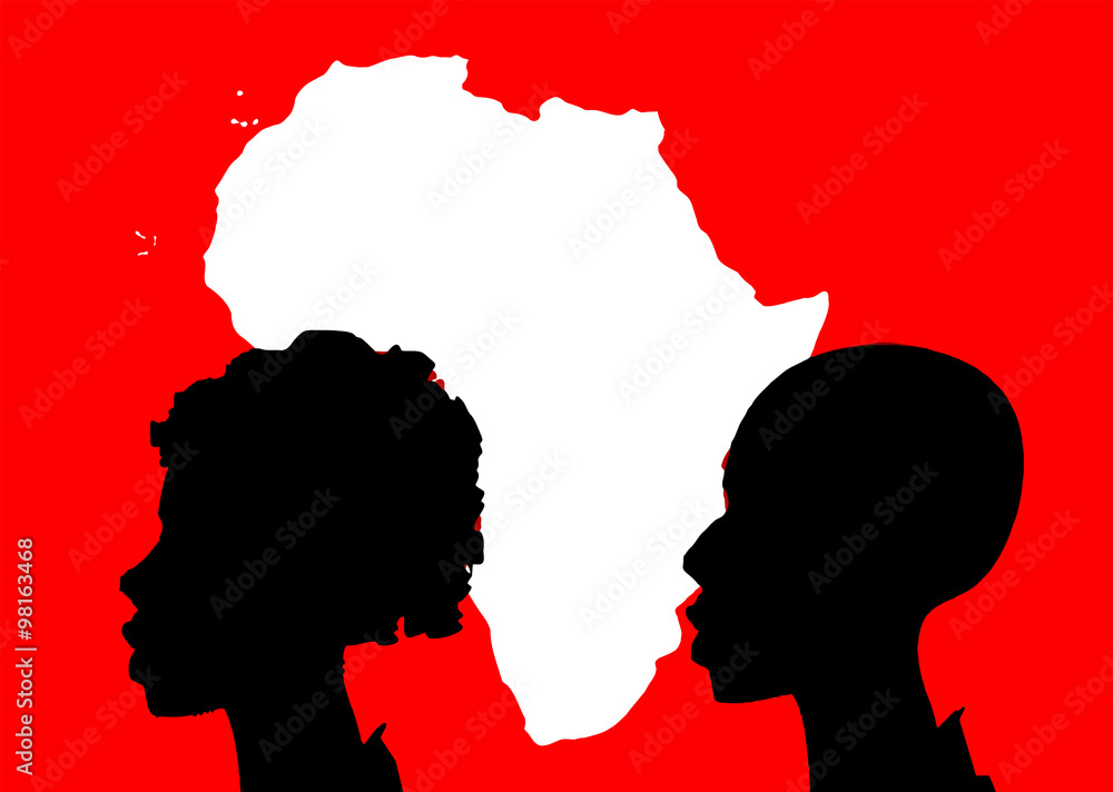 silhouette of woman, man and Africa