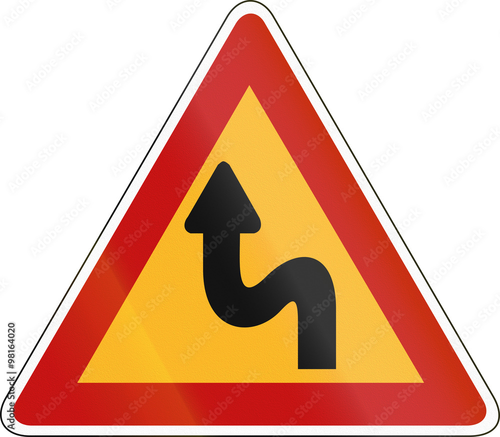 South Korea road sign - Double bend, first to left South Korea road sign - Double bend, first to left