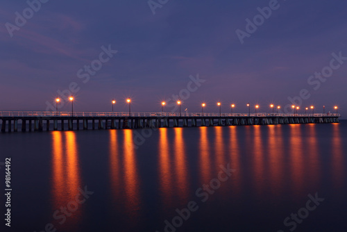 Wallpaper Mural The longest pier in Poland. Misty pier at night. Colorful night on pier. Torontodigital.ca