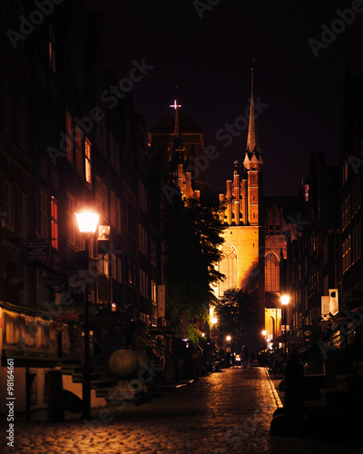 Historic center of Gdansk. Gdansk old town . View from Motlawa river. Poland at romantic night.