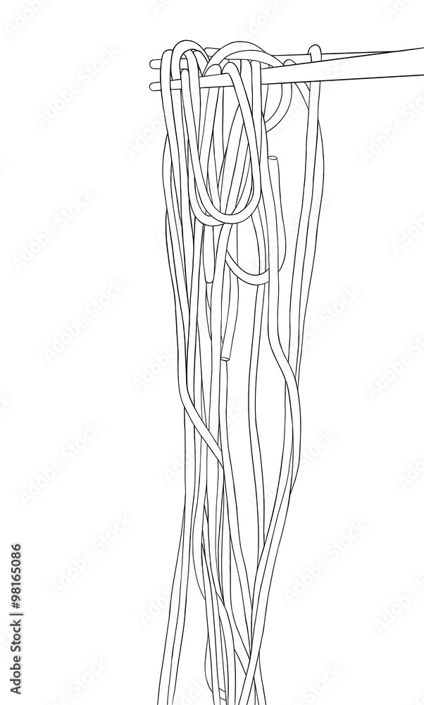 Hand drawn noodle and chopsticks lineart on the white background Hand drawn noodle and chopsticks lineart on the white background