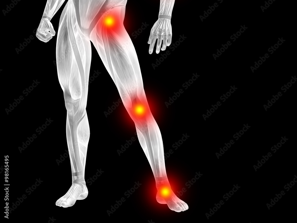 Conceptual human body anatomy pain on black Conceptual human body anatomy pain on black