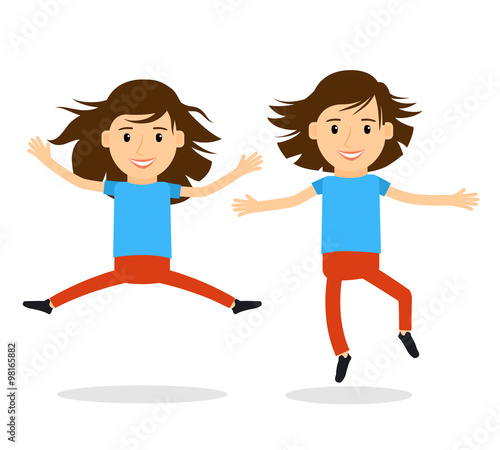 Happy girls jumping