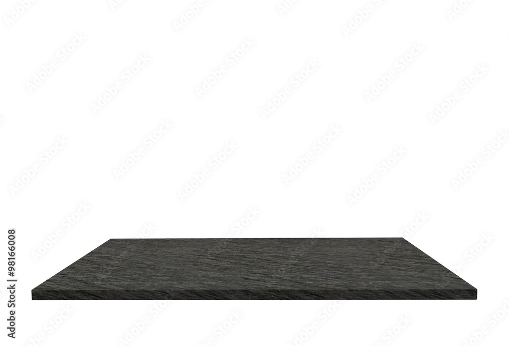 Empty top of stone slate table or counter isolated on white background. For product display Empty top of stone slate table or counter isolated on white background. For product display