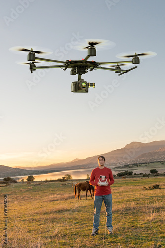 Man guiding a drone
