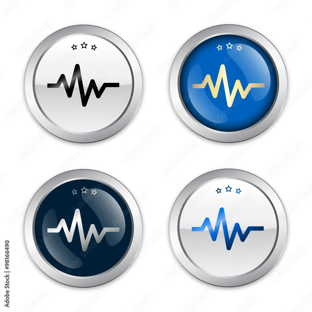 Cardiology seal or icon with heart beat symbol. Glossy silver seal or button. Cardiology seal or icon with heart beat symbol. Glossy silver seal or button.