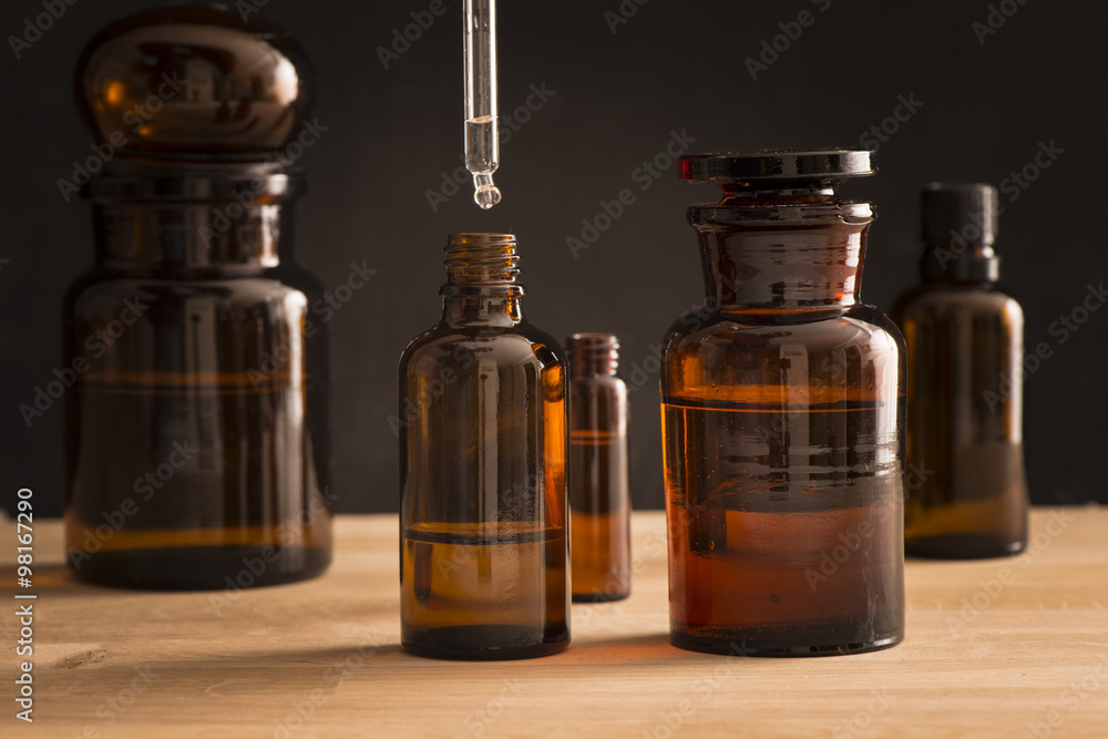 Old fashioned medicine glass bottles