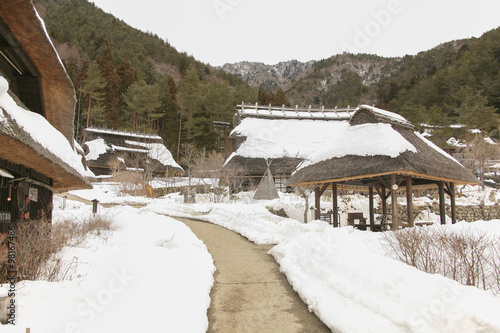 Japanese traditional houses in local village near Mount Fuji, Yamanashi, Japan