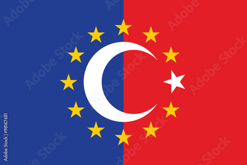 European Union and Turkey flag.