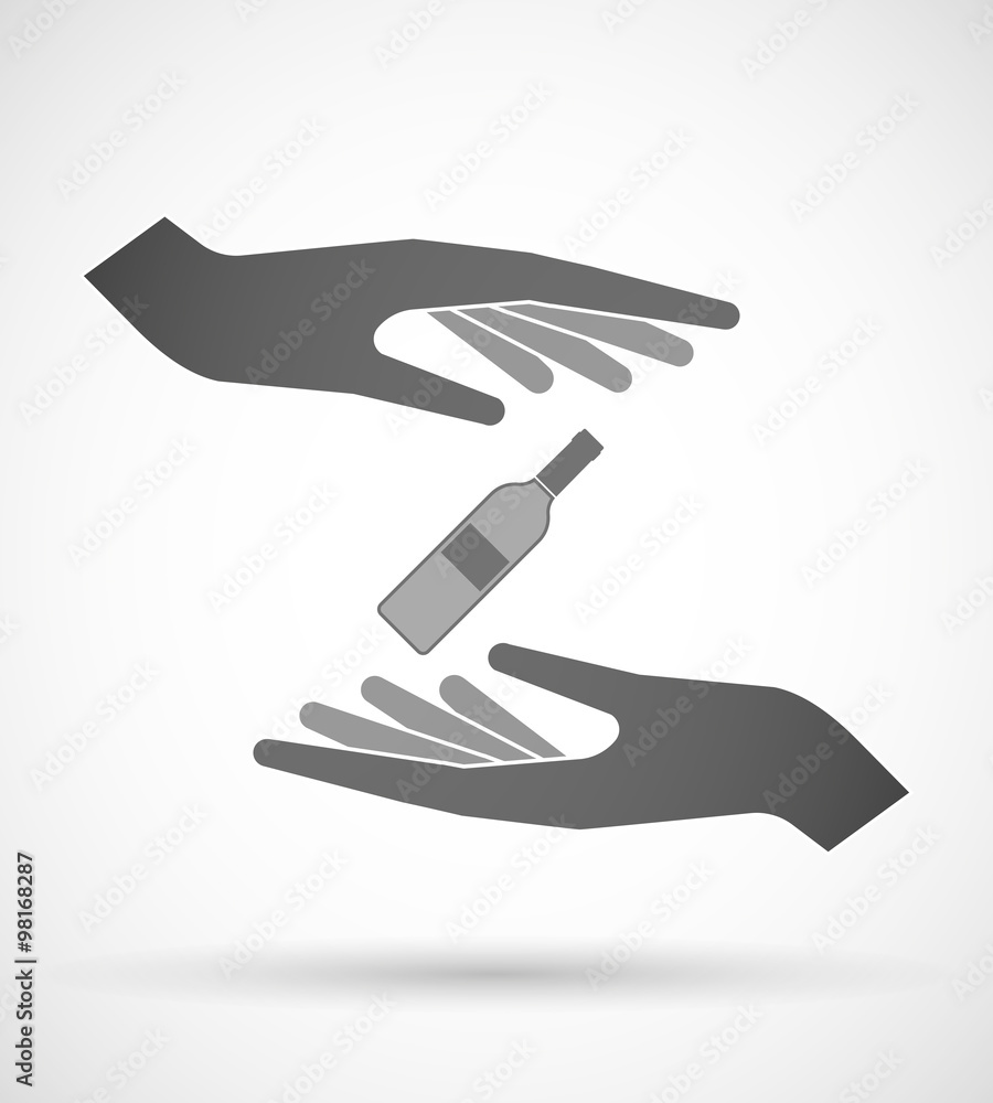 Two hands protecting or giving a bottle of wine Two hands protecting or giving a bottle of wine