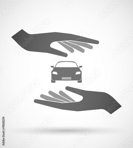 Two hands protecting or giving a car