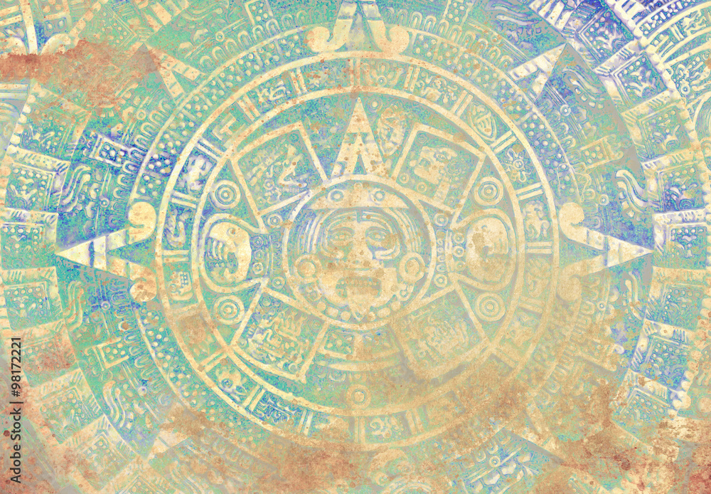 Ancient Mayan Calendar, abstract color Background.