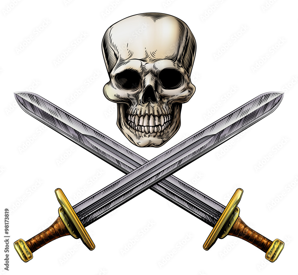 Skull and Cross Swords Pirate Sign Stock Vector | Adobe Stock