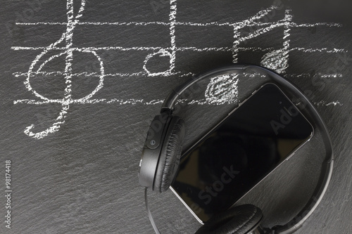 Music notes with  headphones  photo